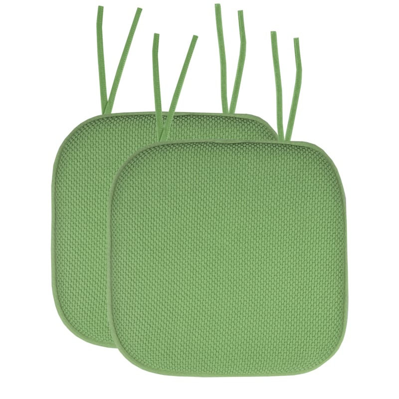 Sweet Home Collection Honeycomb Memory Foam Non Slip Chair Cushion Pad with Ties 16" x 16" - Set of 2 - Green