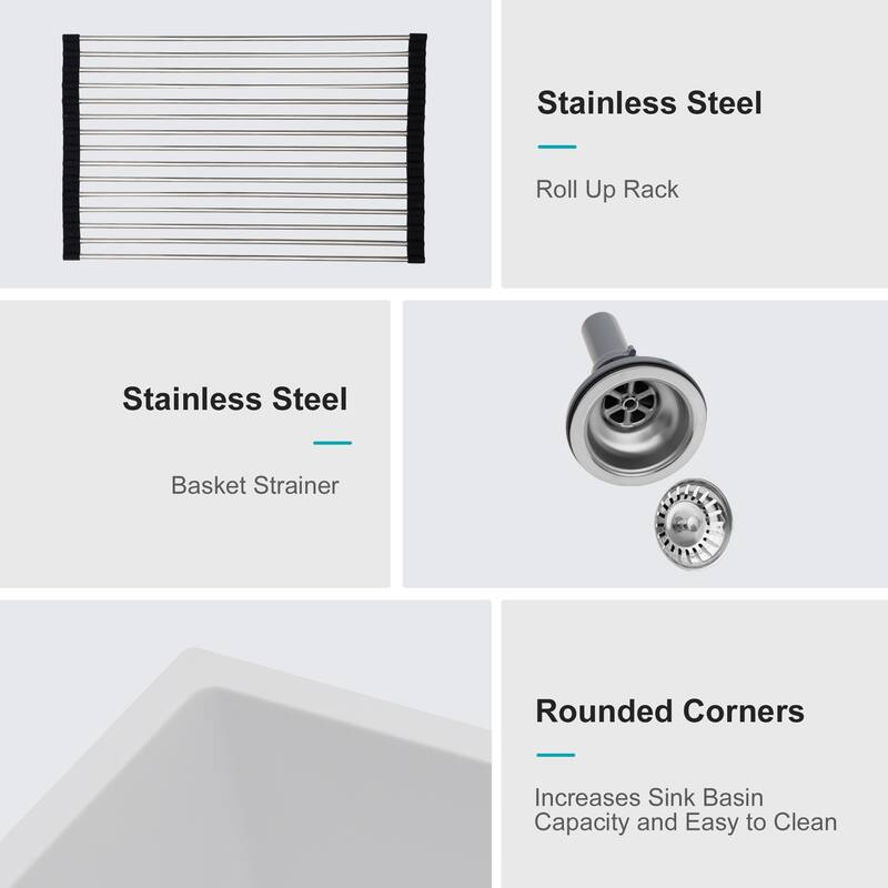 33" Undermount Double Bowl Quartz Kitchen Sink in White - 33'' x 19'' x 10.33''