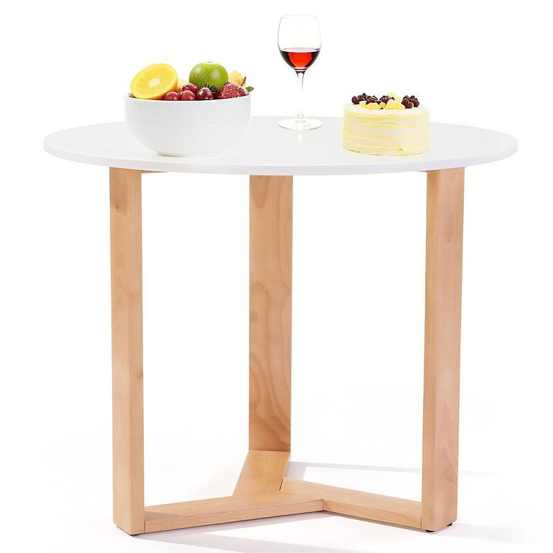 31.5" Round Dining Table for Birch Veneer MDF Top with Rubberwood Legs & Adjustable Feet,Kitchen Table for 2-4 People