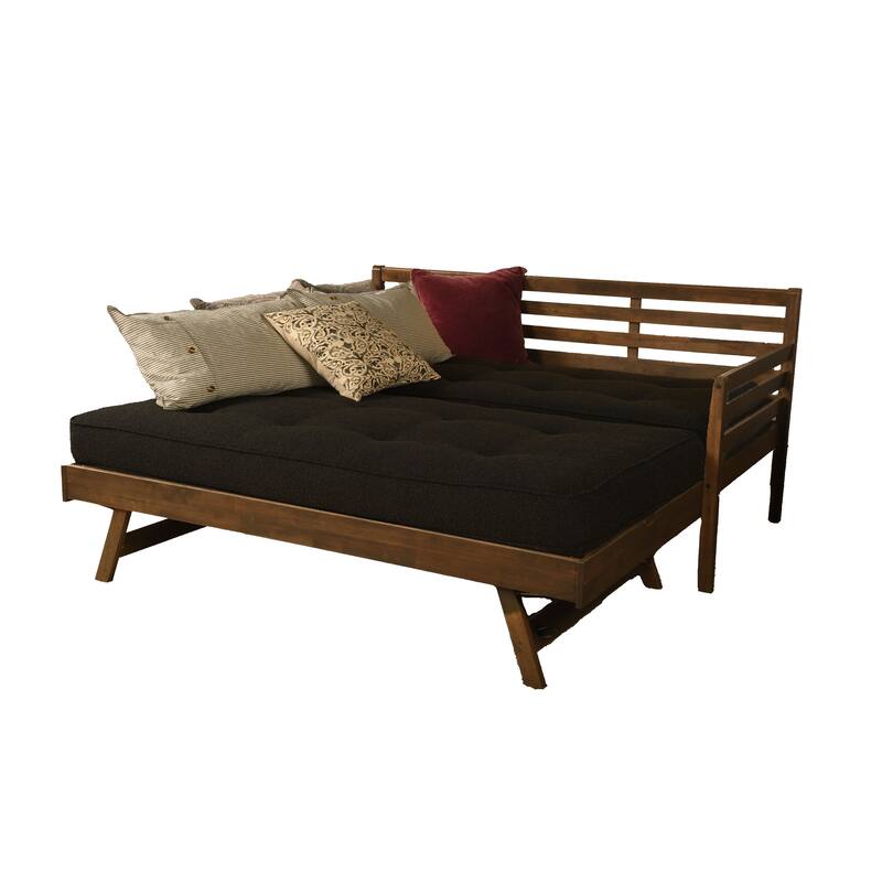 Somette Boho Daybed and Pop Up Bed in Rustic Walnut with Mattresses