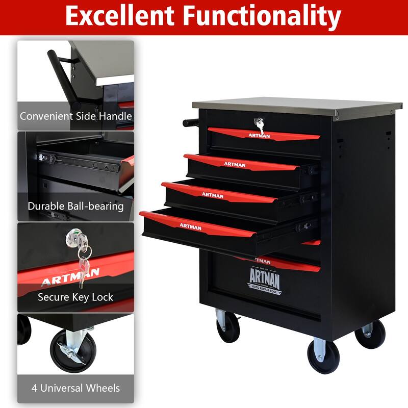 4/5/6/7 Metal Drawers Tool Cart with Wheels for Garage Workshop