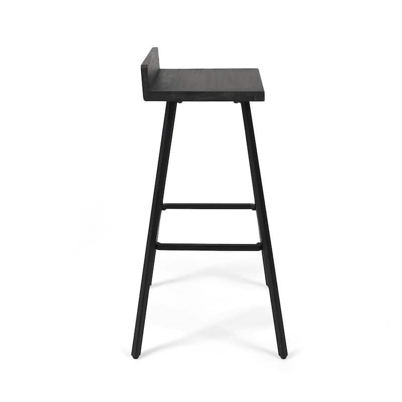 Roomfitters Industrial Metal Barstool Set with Wooden Seat and Backrest, Modern Design for Kitchen or Bar Counter, Set of 2