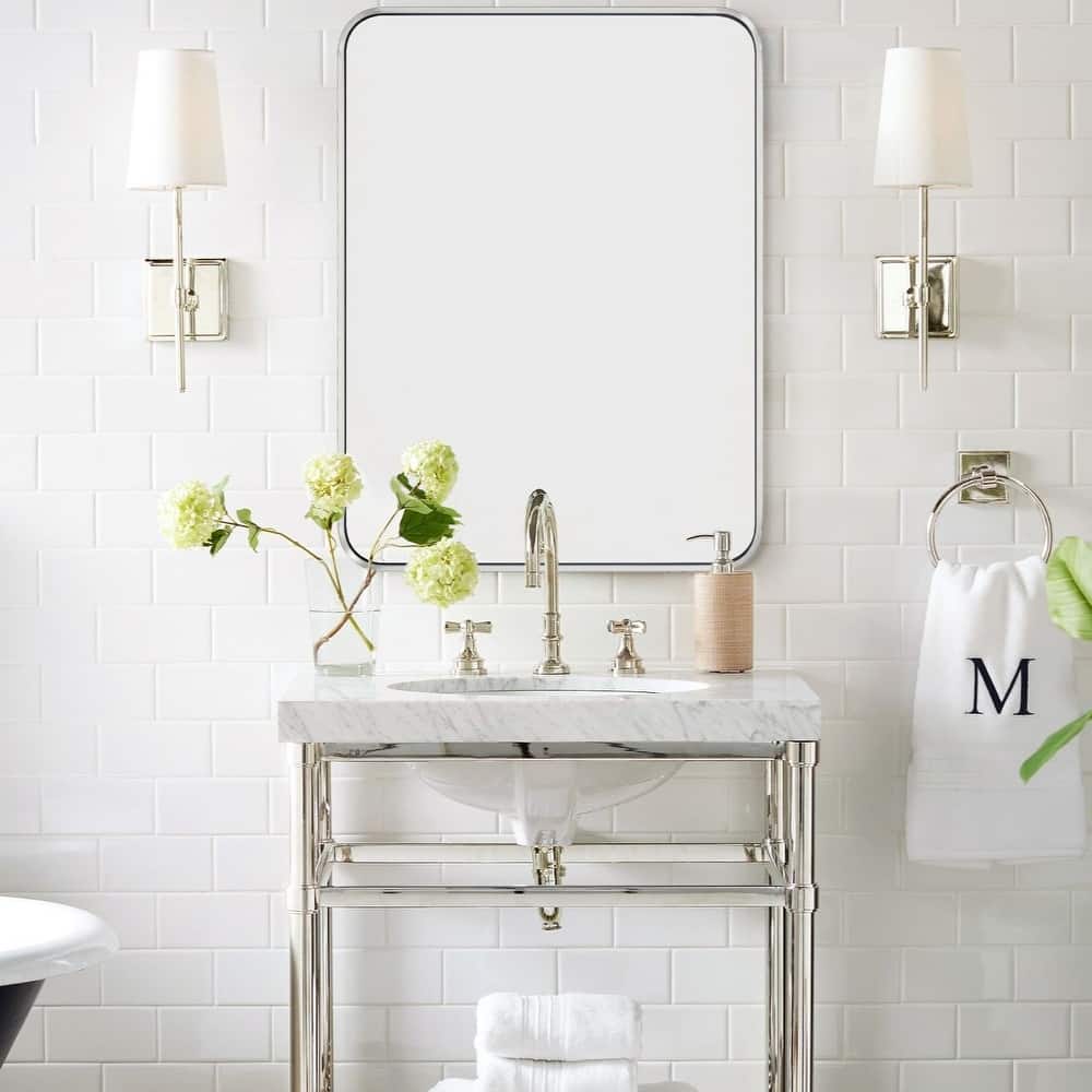 TEHOME Aria Rounded Rectangle Bathroom Vanity Mirror, Vertically/Horizontal Hanging