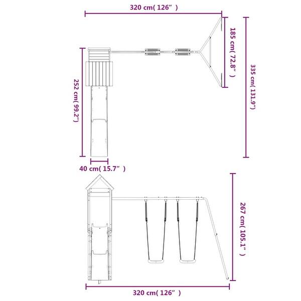dimension image slide 0 of 2, vidaXL Swing Set Outdoor Backyard Wooden Playground Equipment for Kids Age 3-8