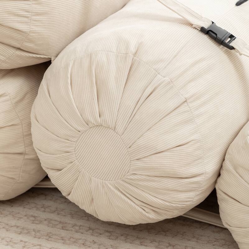 Versatile Lazy Sofa Corduroy Chaise Lounge Floor Couch Composed of 5 Cylindrical Pillows with Adjustable Straps