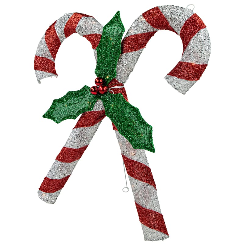 26" Red and Silver Double Candy Cane Lighted Outdoor Christmas Decor