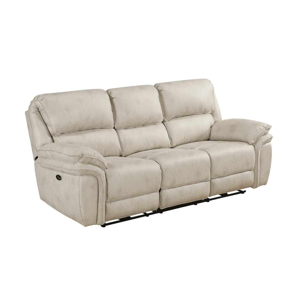 Benjara Tony Power Reclining Sofa w USB Ports, Sand Brown Microfiber and Foam