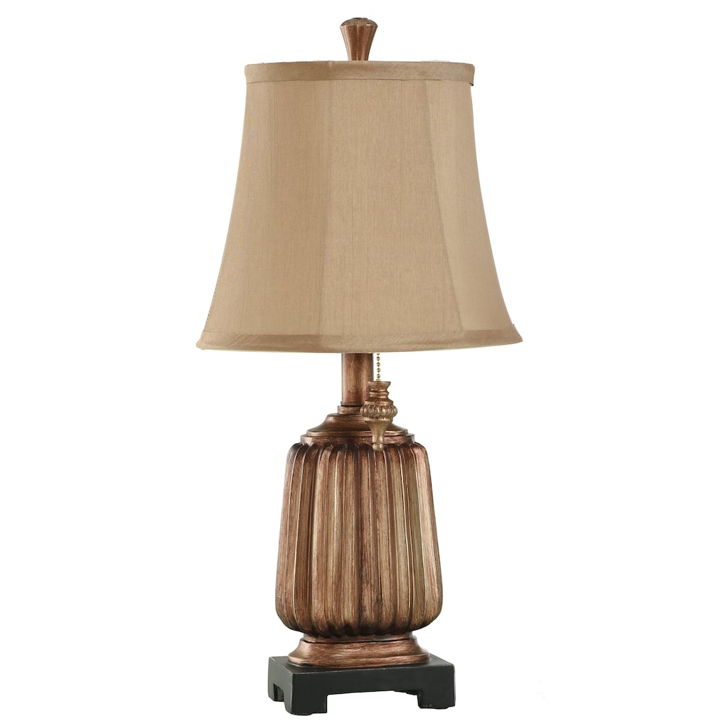 StyleCraft Antique Copper Mini Accent Table Lamp - Brown Softback Fabric Shade