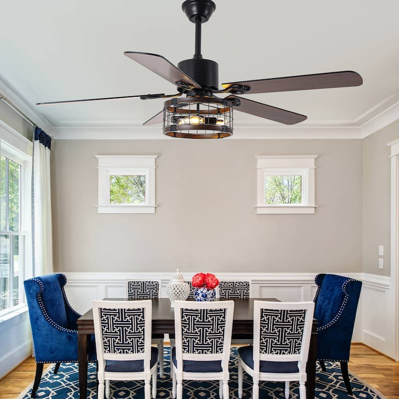 Bella Depot 52" Industrial Cage Ceiling Fan with Light and Remote