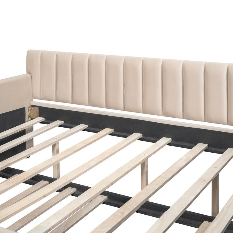 Elegant Velvet Upholstered Daybed, Full Size with Trundle, Sturdy Wood Slat Frame, Easy Assembly