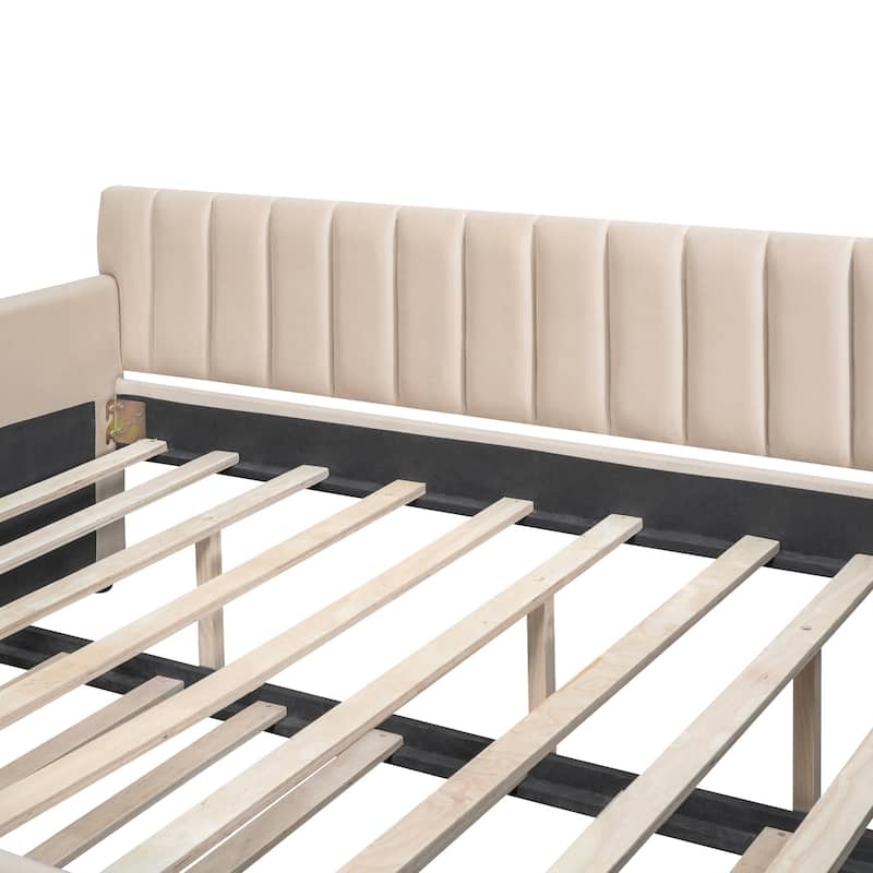 Upholstered daybed with Drawers, Wood Slat Support