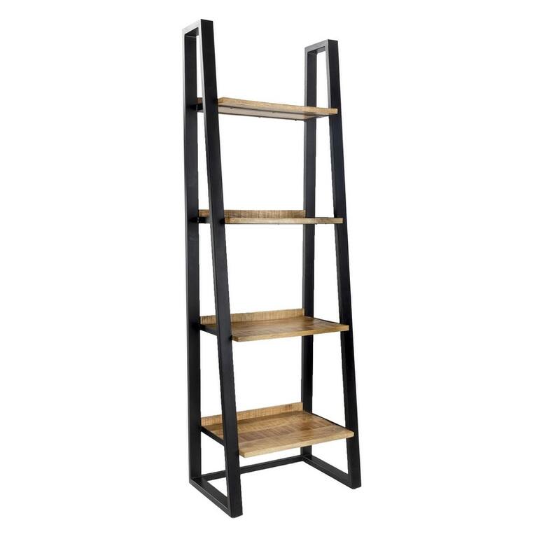 5-Tier Storage Industrial Ladder Bookshelf Solid Mango Wood