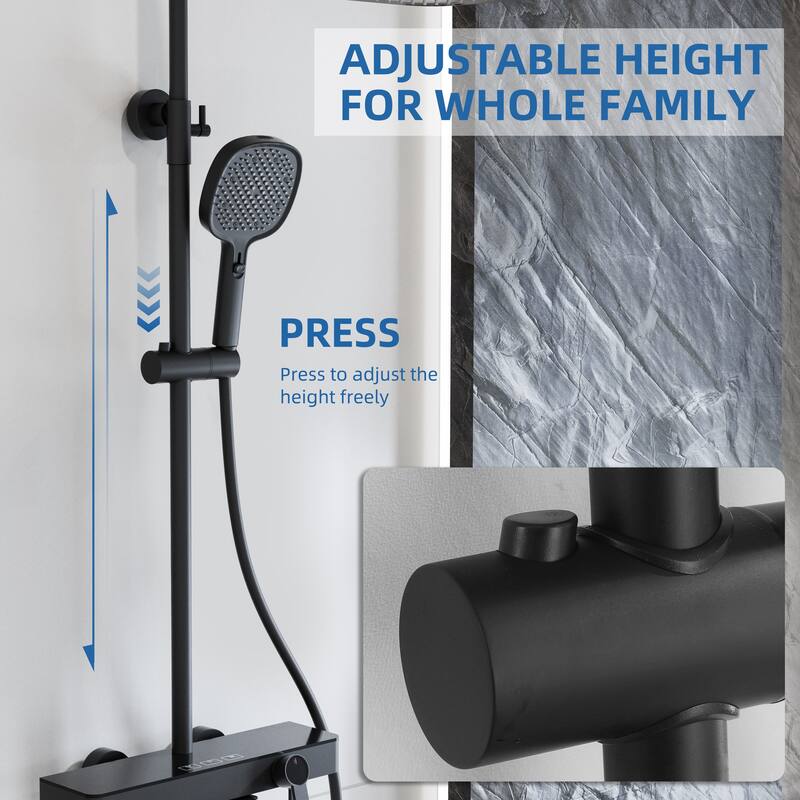 Modland Wall Mount 3-Function Shower System with Waterfall Tub Spout Adjustable Slide Bar,Handheld Shower