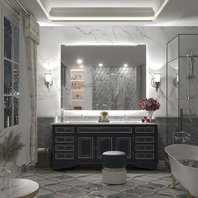 Frameless Anti-Fog 3 Colors Dimmable LED Backlit Wall Bathroom Vanity Mirror