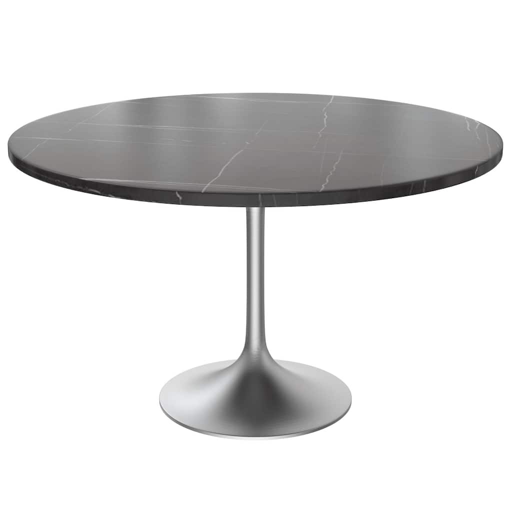 LeisureMod Verve 48" Round Dining Table with Sintered Stone TableTop and Brushed Chrome Base for Kitchen & Dining Room