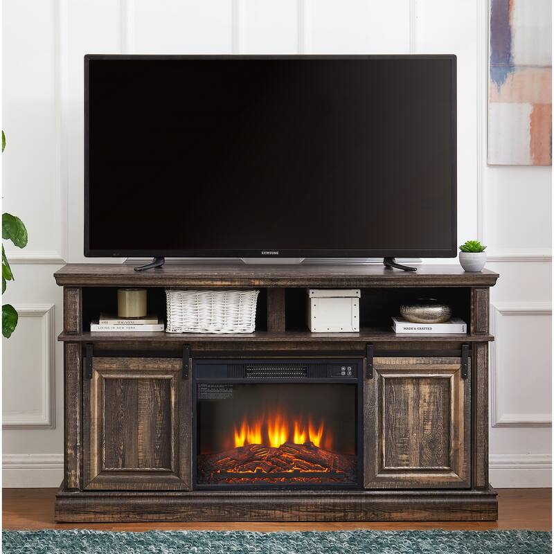 Modern Entertainment Console TV Stand with 23in Fireplace Insert