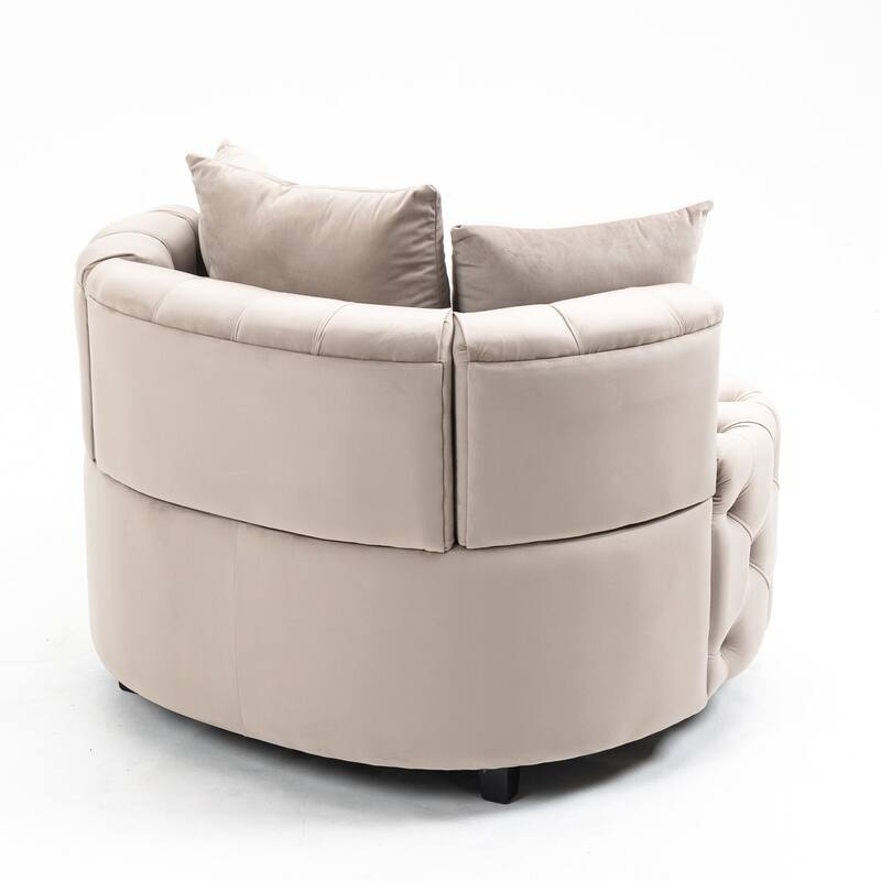 Oversized Barrel Accent Chair with 3 Pillows, Velvet Tufted Upholstered Round Club Chair, Ergonomic Reading Sofa Chair