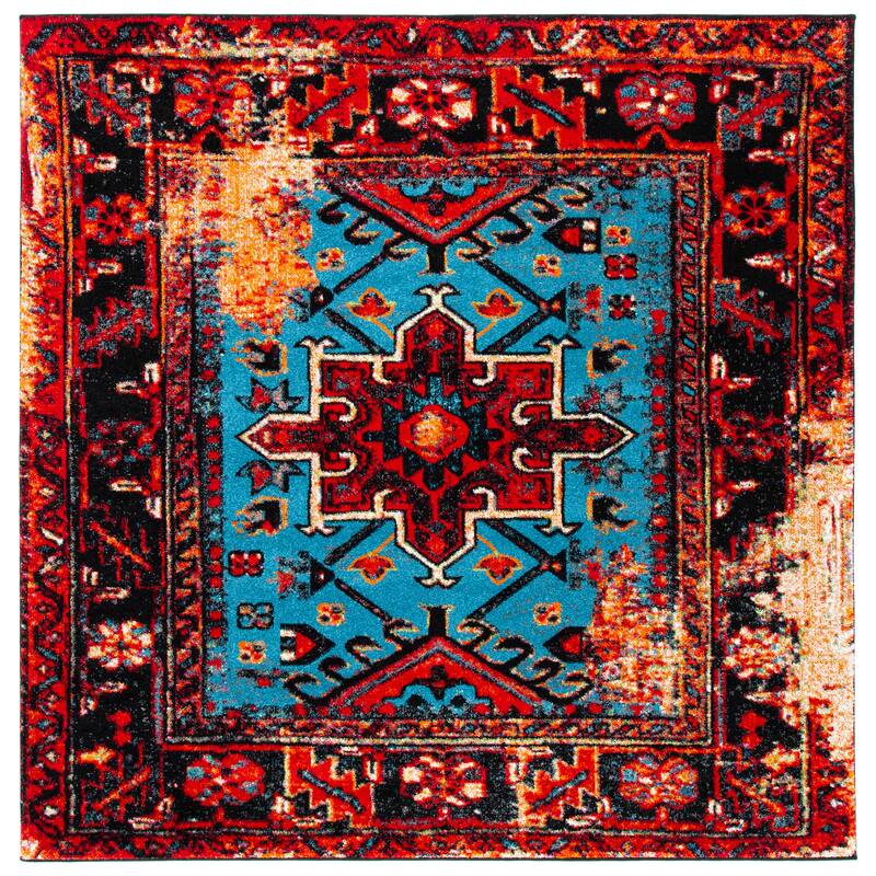 SAFAVIEH Vintage Hamadan Jaroslava Oriental Rug - 5'3" Round - Red/Light Blue
