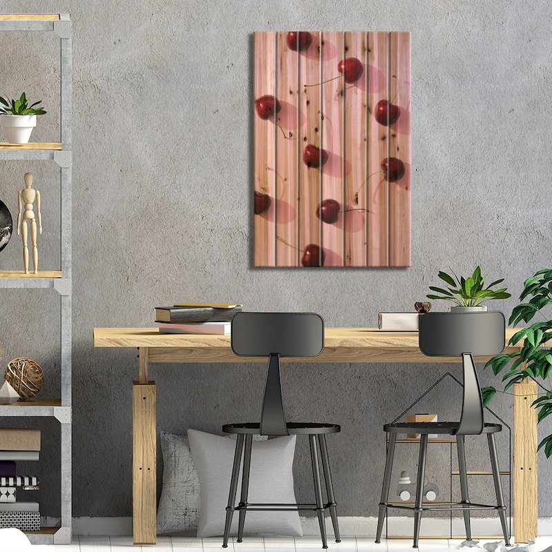 Cherries On Pink Background Print On Wood by 1x Studio II - Multi-Color