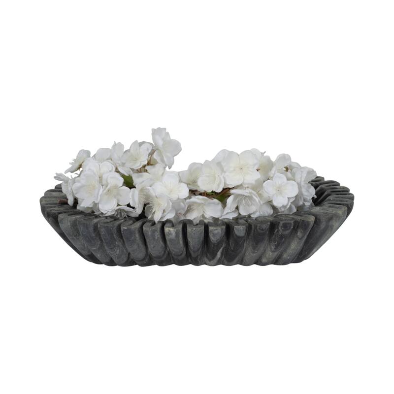 Decorative Wavy Marble Bowl with Ribbed Texture -Home Decor - 16", Tan