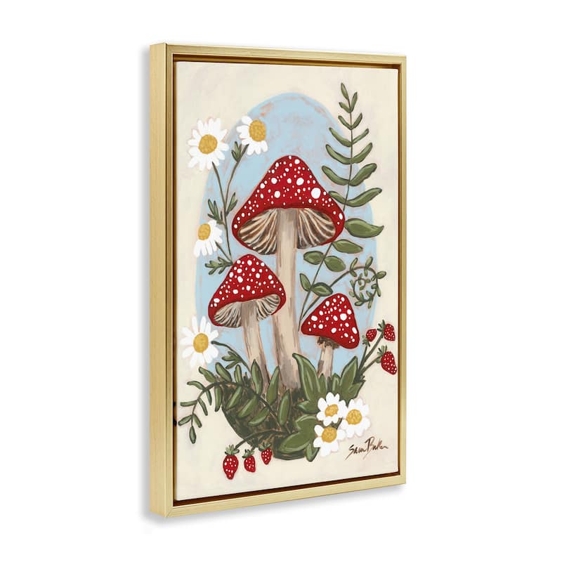 Stupell Cottage Mushrooms & Blooms Framed Floater Canvas Wall Art Design By Sara Baker