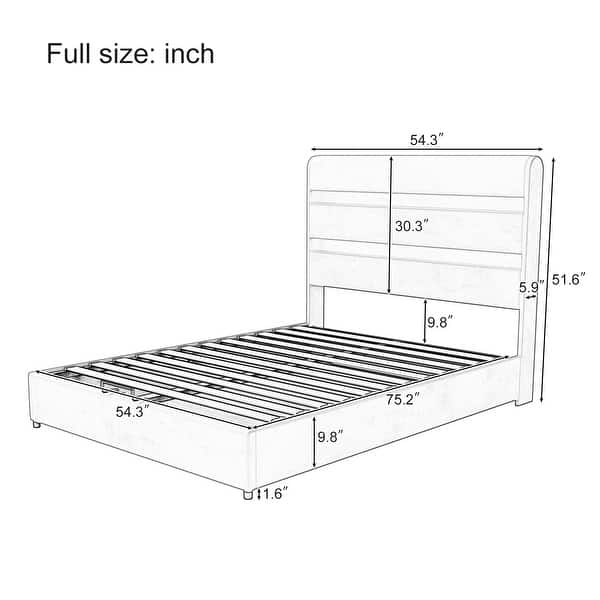 Gray Velvet Full Upholstered Storage Bed with RGB LED Headboard