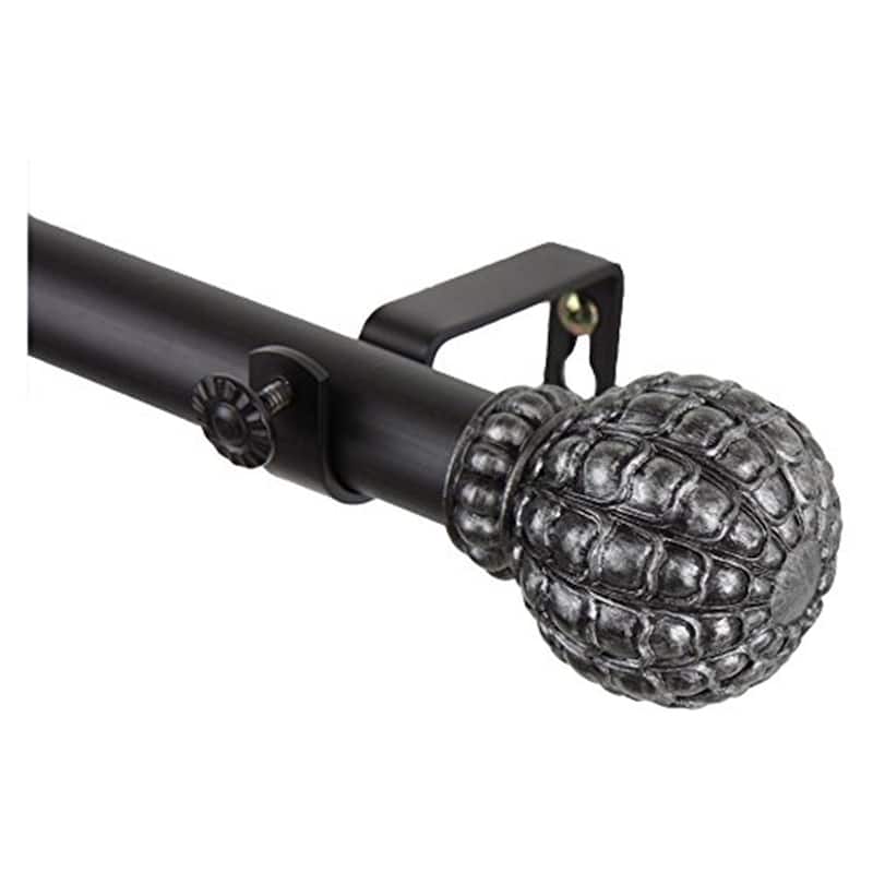 Decorative Tension Rod - Allure Art Nouveau Window Curtain Rod - Adjustable, Black, 74 Inch - 120