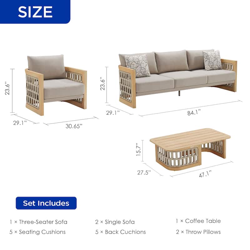 HIGOLD Riva 4-Pieces Outdoor Patio Sofa Set, Teak Patio Conversation Set