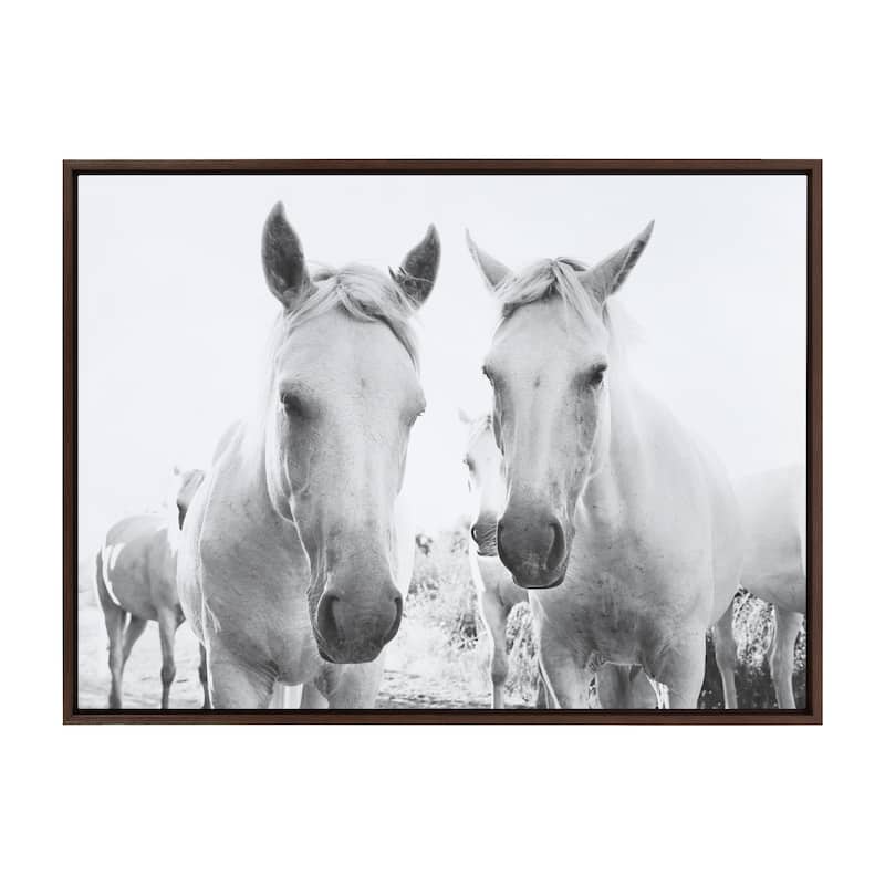 Kate and Laurel Sylvie Camargue Horse Framed Canvas by Laura Evans - 28x38 - Plastic - Walnut