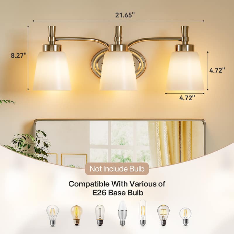 Industrial Brushed Nickel 3-Light Vanity Light with Glass Shade