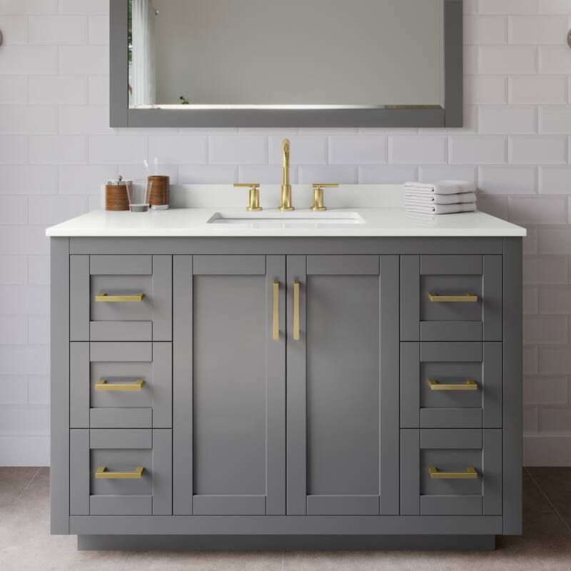 Wyndham Collection WCF292948S-QTZ-US3MXX Miranda 48" Free Standing - Dark Gray / White Quartz Top / Brushed Gold