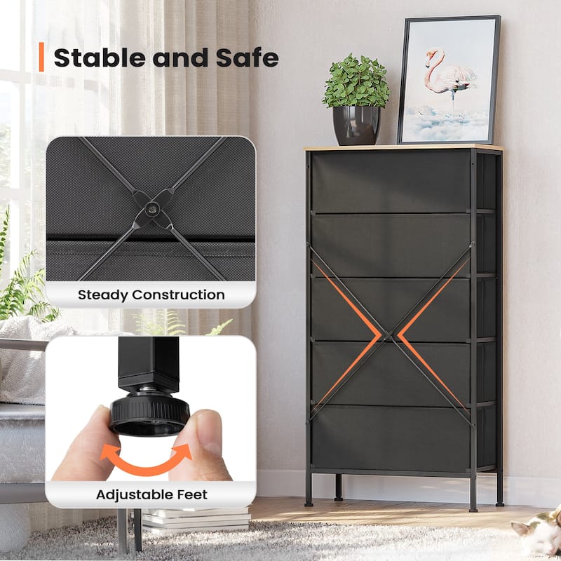 5-Drawer Closet Dresser Chest PE Rattan Storage Tower Organizer Cabinet