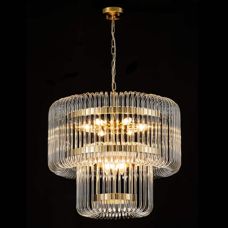 9-Light Modern Glam Drum Crystal 2-Tiered Round Chandelier Kitchen Island Pendant Light
