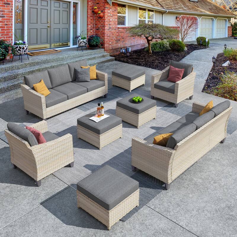 HOOOWOOO 8-piece Wicker Patio Furniture Conversation Sofa Set - Dark Grey