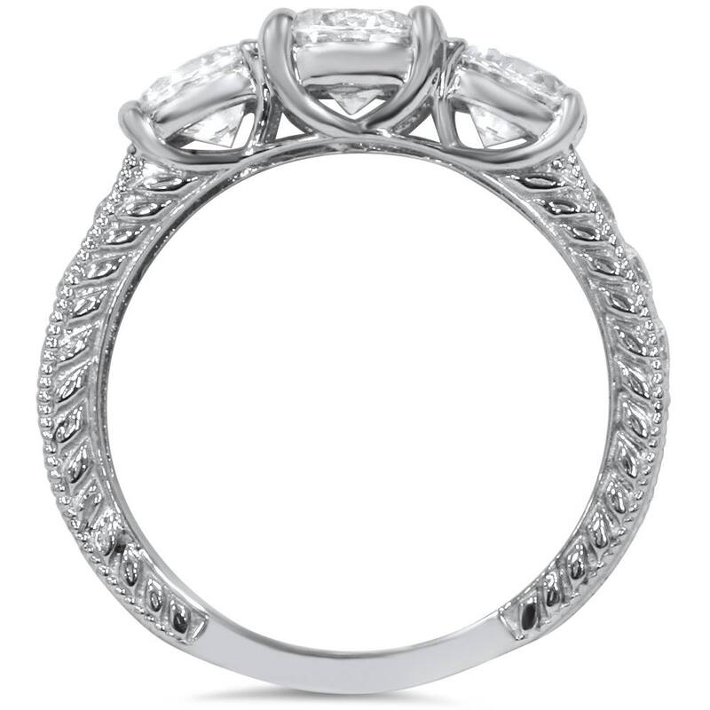2ct Vintage Three Stone Round Diamond Engagement Ring White Gold