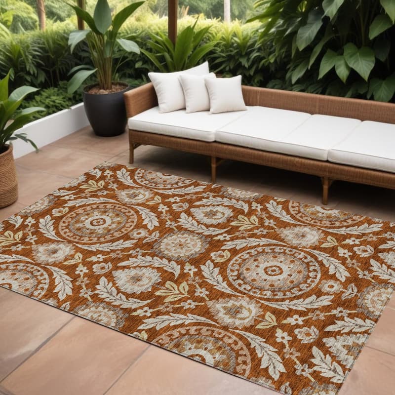 HomeRoots Floral Transitional Rectangle Outdoor Rug - 9' X 12'