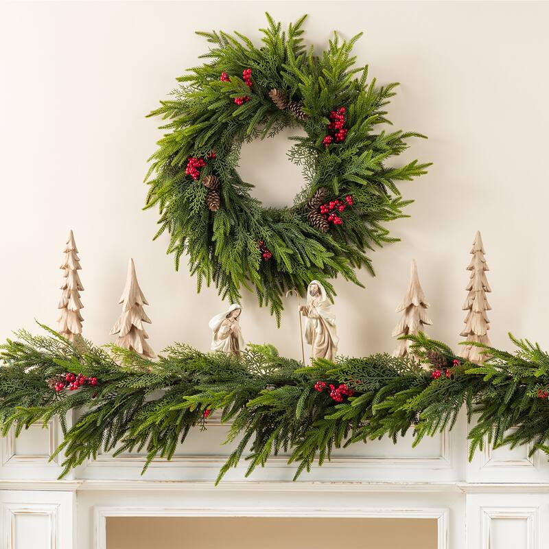 ﻿ Glitzhome Artificial Christmas Tree Potted Xmas Plant with Red Berries, Pinecones, PE Dripping Pine for Home Holiday Decor