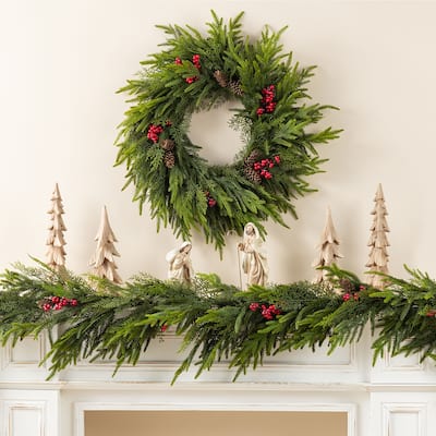 Glitzhome Christmas Greenery PE Dripping Wreath & Teardrop Set