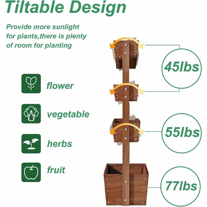 4 Tier Raised Garden Bed , Outdoor Wood Elevated Planter Box, w/Liner - 33.7''x17.7''x55.1''