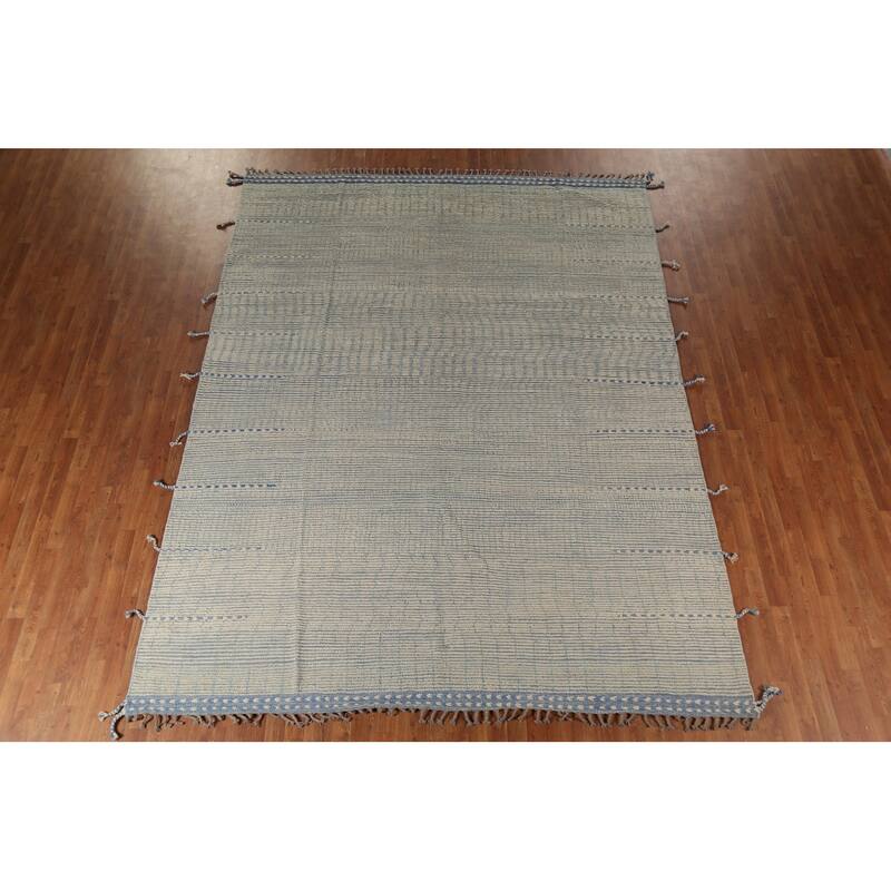 All-Over Abstract Moroccan Modern Area Rug Handmade Stripe Wool Carpet - 8'10"x 11'9"