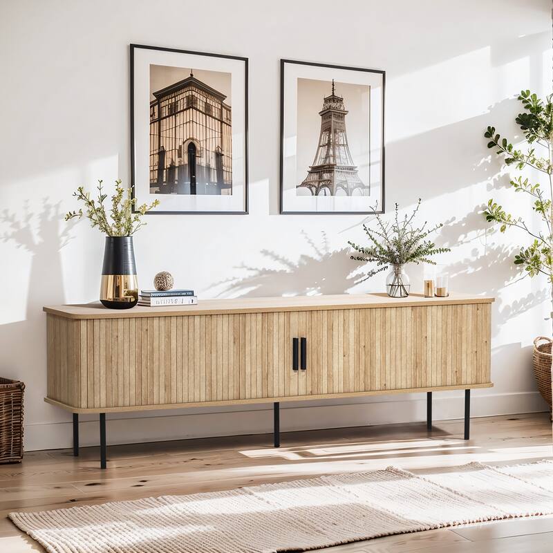 Modern TV Stand with Storage and Slatted Sliding Doors for TVs Up to 65" - 20.3" H x 62.6" W x 15.4" D