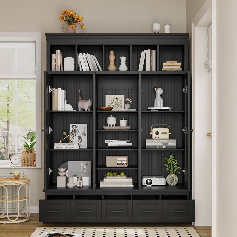 78.7''H Hall Tree with Bench and 5 Storage Cubbies, Modern Entryway Storage Organizer Cabinet with 4 Doors