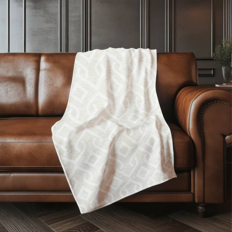 Premium Machine Washable Modern Scroll Sherpa Throw Blanket - Beige - 4'2" x 5'10"