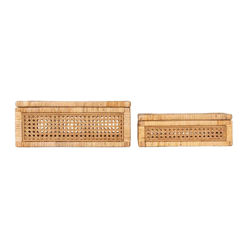 Woven Rattan Display Boxes with Glass Lids & Fir Wood Frame