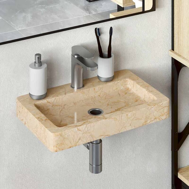 vidaXL Wall-mounted Sink Gray/Cream/Black 15"x9.4"x2.6" Marble - Cream