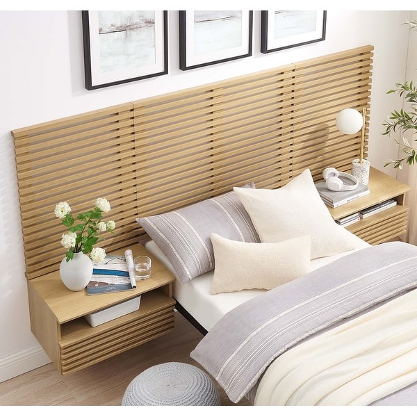 Vidalia Mid-century Modern Oak Wooden Floating Twin Size Headboard with ...
