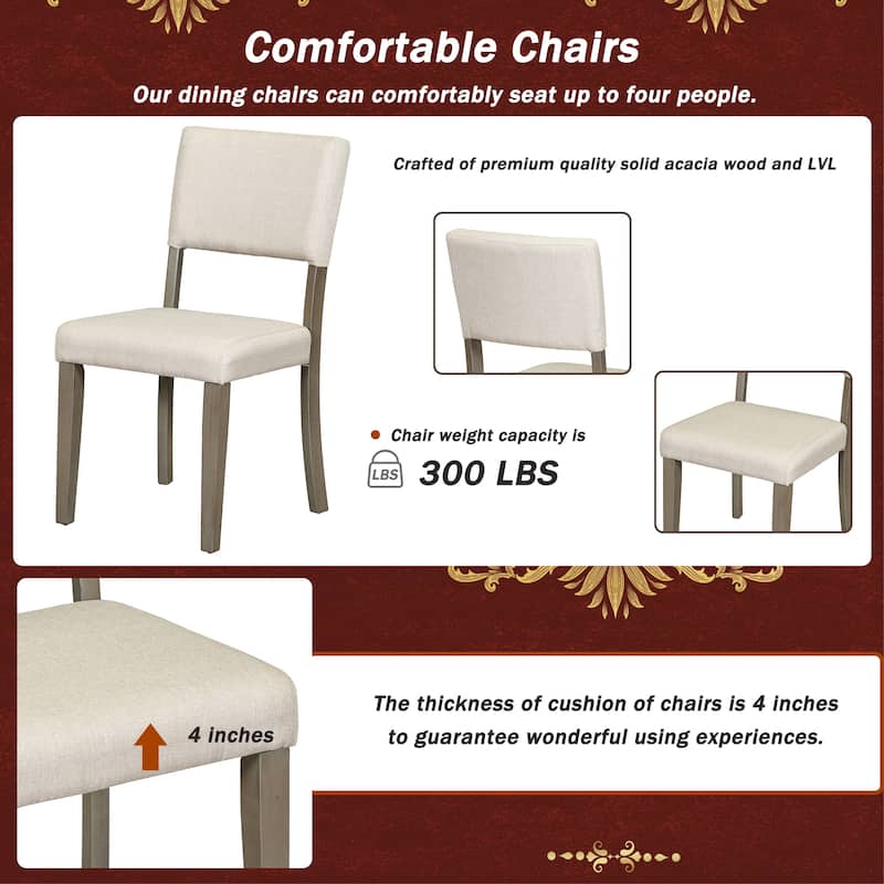 Round Dining Table with Curved Trestle Legs, 5-Piece Dining Table and Chairs Set, Four Upholstered Chairs