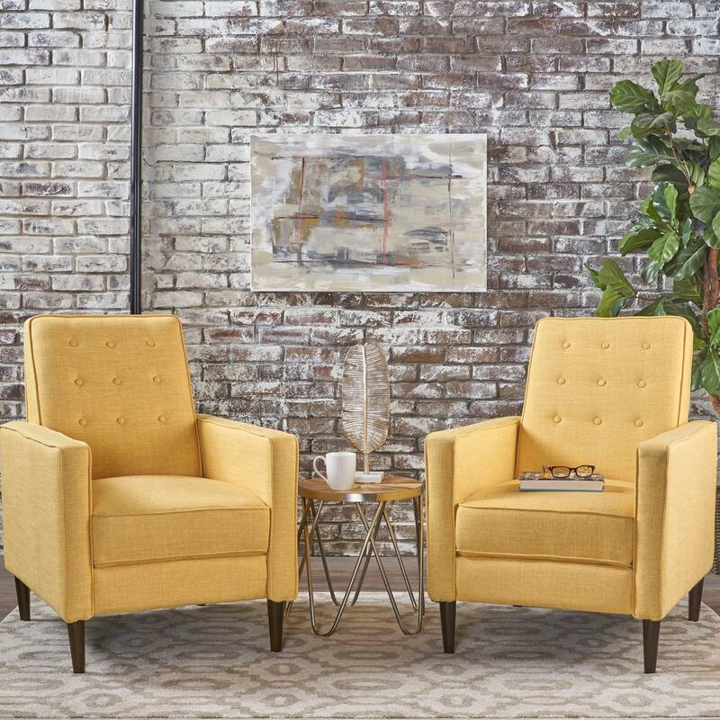 Mervynn Button Tufted Recliner (Set of 2) by Christopher Knight Home - Muted Yellow