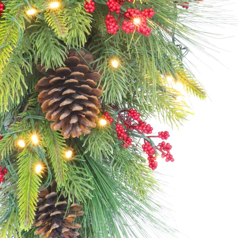 Puleo International 28" Pre-Lit Artificial Adorned Battery-Operated Banister Swag