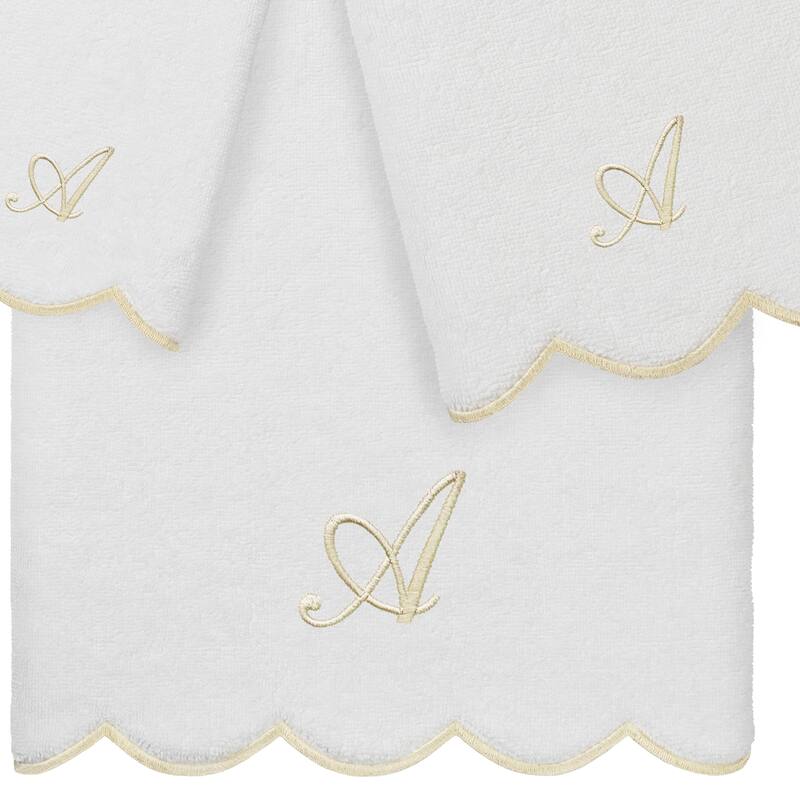 Authentic Hotel and Spa 100% Turkish Cotton Beige ADORNIA Scallop Personalized 3 Piece Towel Set - 3 Piece Set